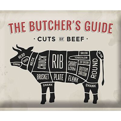 Metal sign butcher shop 40x30cm cow beef cuts meat