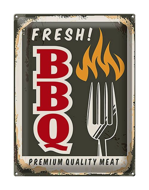 Blechschild Retro 30x40 fresh! BBQ Premium Quality meat