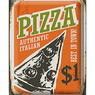 Cartel de chapa retro 30x40cm Pizza mejor de la ciudad 1$ italiano