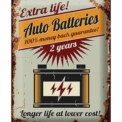 Blechschild Retro 30x40cm Auto Batteries extra life