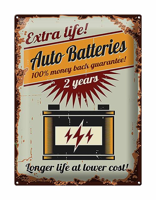 Blechschild Retro 30x40cm Auto Batteries extra life