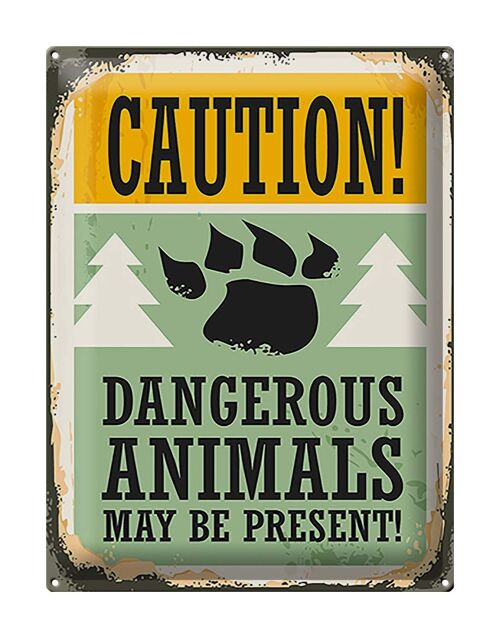 Blechschild Retro 30x40cm Caution dangerous animals