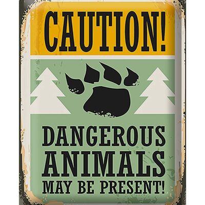 Cartel de chapa retro 30x40cm Precaución animales peligrosos