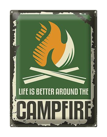 Panneau en étain Camping 30x40cm, la vie au feu de camp est meilleure 1
