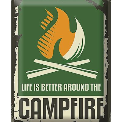 Cartel de chapa Camping 30x40cm fogata la vida es mejor