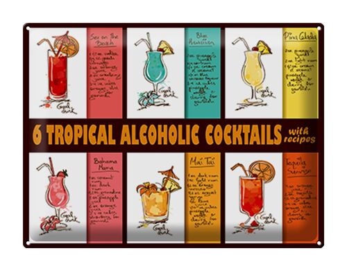 Blechschild 40x30cm 6 tropical cocktails recipes