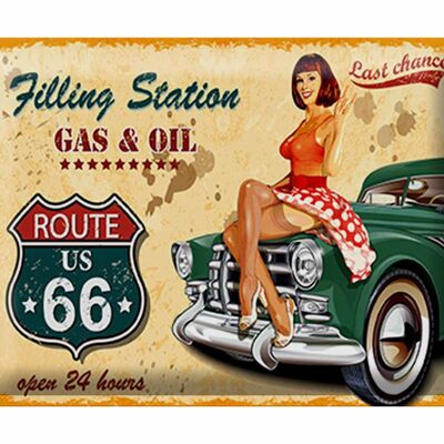 Tin sign Pinup 40x30cm Retro Gas Oil open 24 hours