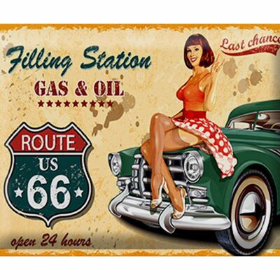 Cartel de chapa Pinup 40x30cm Retro Gas Oil abierto 24 horas