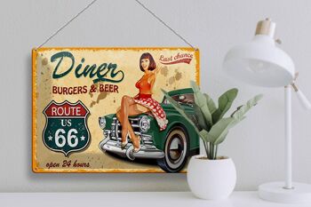 Plaque en tôle Pinup 40x30cm Retro diner burgers bière 3