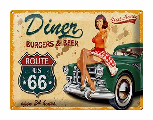 Blechschild Pinup 40x30cm Retro diner burgers beer