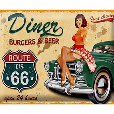 Targa in metallo Pinup 40x30 cm Diner retrò hamburger birra