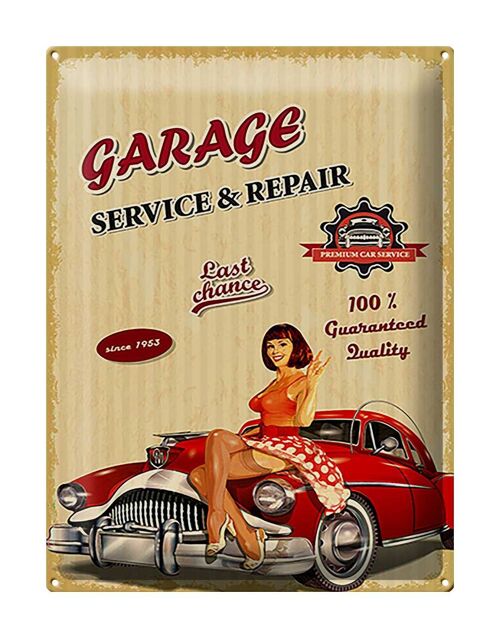 Blechschild Pinup Retro 30x40cm Garage Service Repair Auto