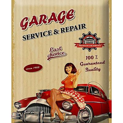 Cartel de chapa Pinup Retro 30x40cm Servicio de garaje Reparación de coches