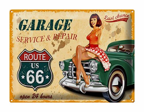 Blechschild Pinup 40x30cm Retro Garage open 24 hours