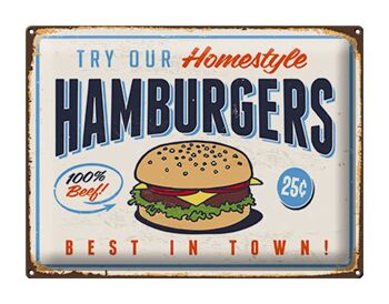 Plaque en tôle rétro 40x30cm hamburgers best in town 1