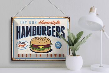 Plaque en tôle rétro 40x30cm hamburgers best in town 3