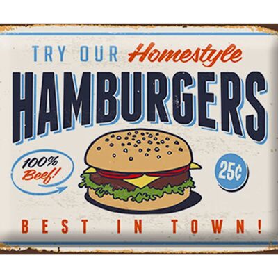 Blechschild Retro 40x30cm hamburgers best in town