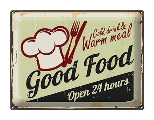 Blechschild Retro 40x30cm Good Food gold drink open 24