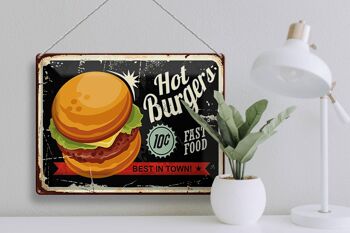 Plaque en tôle rétro 40x30cm hot burgers best in town 3
