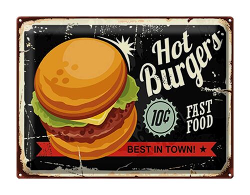 Blechschild Retro 40x30cm hot burgers best in town