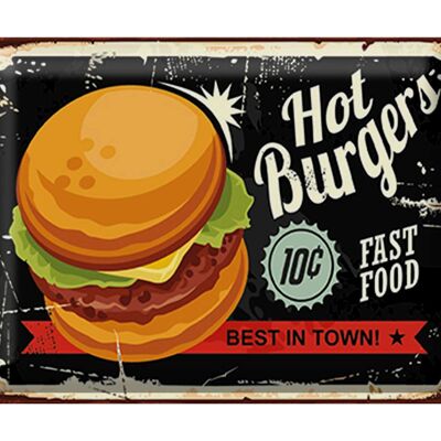 Cartel de chapa retro 40x30cm hamburguesas calientes las mejores de la ciudad