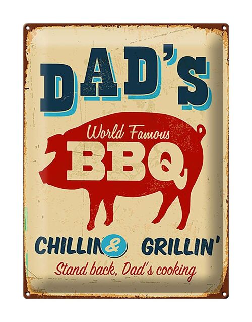 Blechschild Retro 30x40cm dad`s world famous BBQ grillin