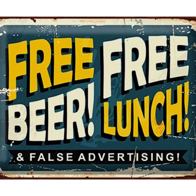 Plaque en tôle rétro 40x30cm Déjeuner à la bière gratuit