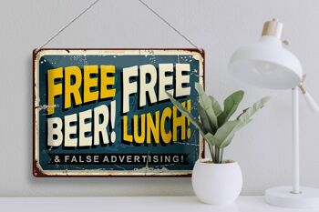 Plaque en tôle rétro 40x30cm Déjeuner à la bière gratuit 3
