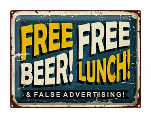 Blechschild Retro 40x30cm Free beer lunch
