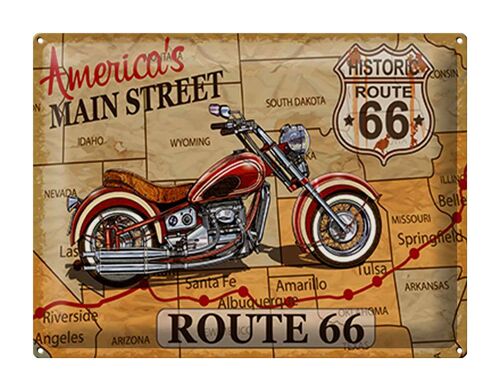 Blechschild Motorrad 40x30cm America`s main street route 66