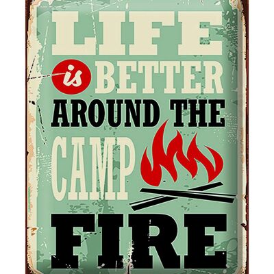 Panneau en étain rétro 30x40cm, Camping, feu de camp, la vie est meilleure