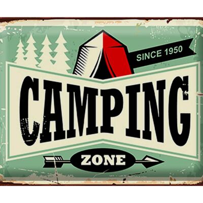 Targa in metallo retrò 40x30 cm Camping Zone Outdoor Adventure