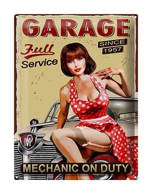 Blechschild Pinup 30x40cm Retro full Service mechanic Auto