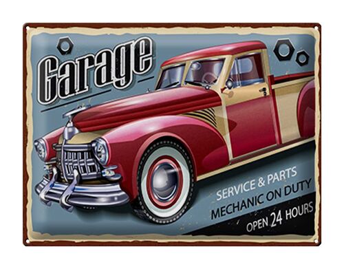 Blechschild Retro 40x30cm Auto Garage service parts open 24