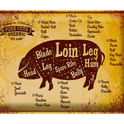 Blechschild Metzgerei 40x30cm Schwein Pork cuts organic