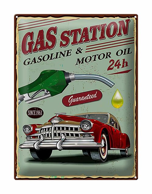 Blechschild Retro 30x40cm Gas Station gasoline motor oil 24