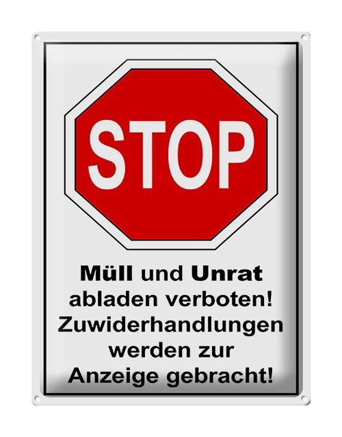 Blechschild Hinweis 30x40cm Stop Müll und Unrat verboten