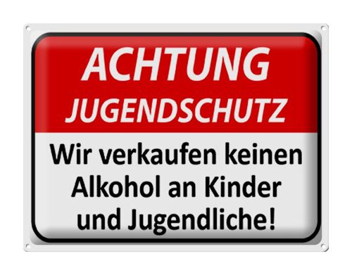 Blechschild Achtung 40x30cm Jugendschutz keinen Alkohol