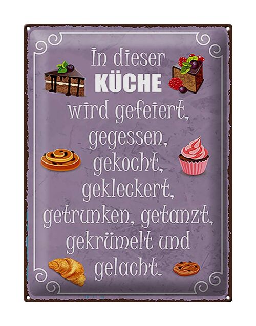 Blechschild Spruch 30x40cm in dieser Küche wird gefeiert