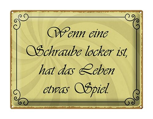 Blechschild Spruch 40x30cm Schraube locker Leben Spiel