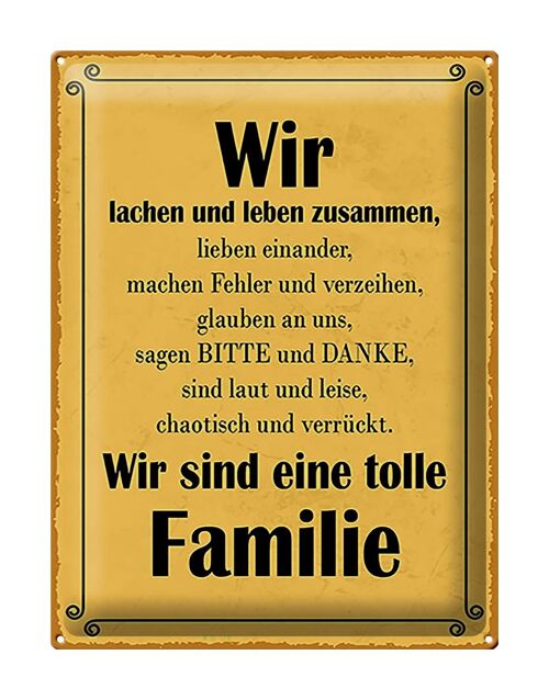 Blechschild Spruch 30x40cm wir sind eine tolle Familie gelbes Schild