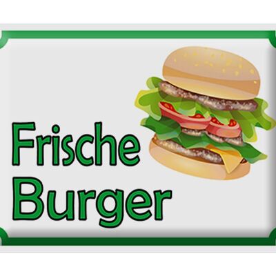 Cartel de chapa aviso 40x30cm restaurante de hamburguesas frescas