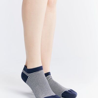 9321 | Unisex sneaker socks - indigo/natural striped (pack of 6)