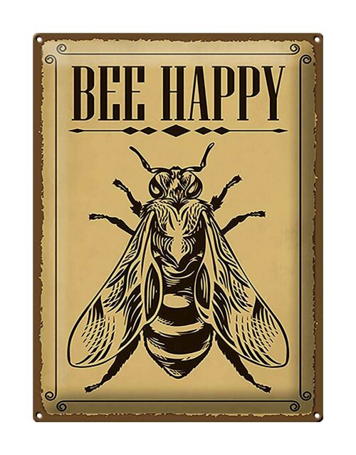 Blechschild Hinweis 30x40cm Bee happy Biene Honig Imkerei