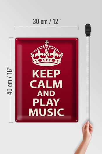 Panneau en étain disant 30x40cm Keep Calm and play Music Krone 4