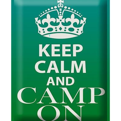 Targa in metallo con scritta "Keep Calm and camp on Camping" 30x40 cm