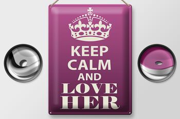 Panneau en étain disant 30x40cm Keep Calm and love her gift 2