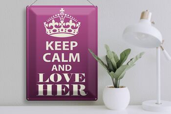 Panneau en étain disant 30x40cm Keep Calm and love her gift 3