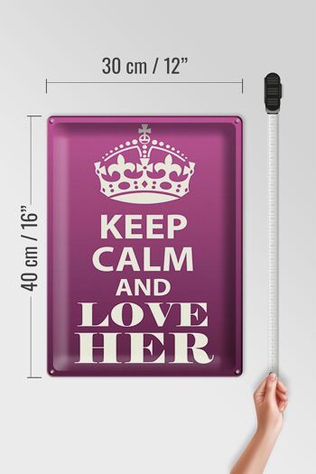 Panneau en étain disant 30x40cm Keep Calm and love her gift 4