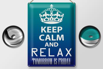 Panneau en étain disant 30x40cm Keep Calm and relax is Friday 2